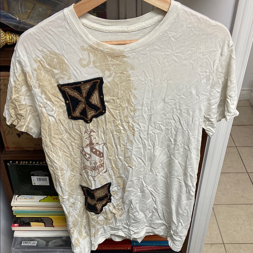 Y2K Doctrine White Graphic T-Shirt with Embroidered Patches